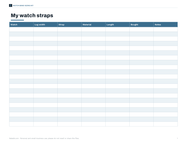 Preview of Printable Strap Collection Log